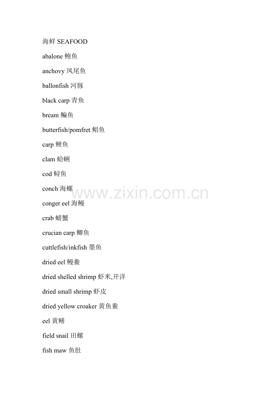 食品等英语名词.doc_第1页