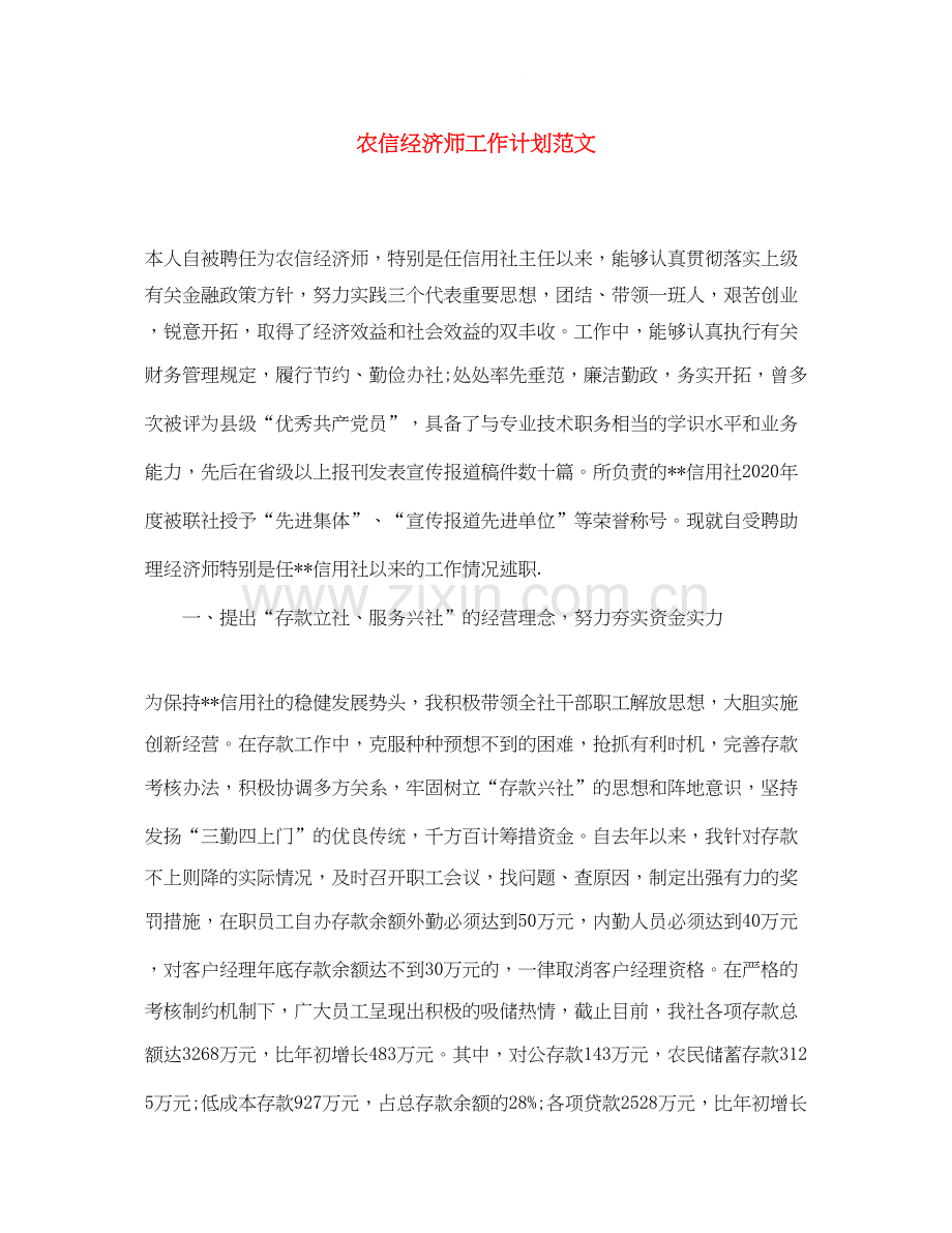 农信经济师工作计划范文.docx_第1页