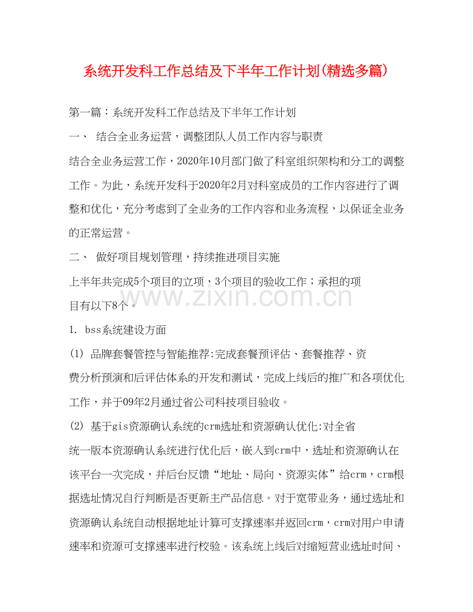 系统开发科工作总结及下半年工作计划多篇).docx_第1页
