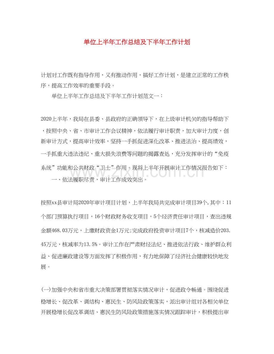 单位上半年工作总结及下半年工作计划.docx_第1页