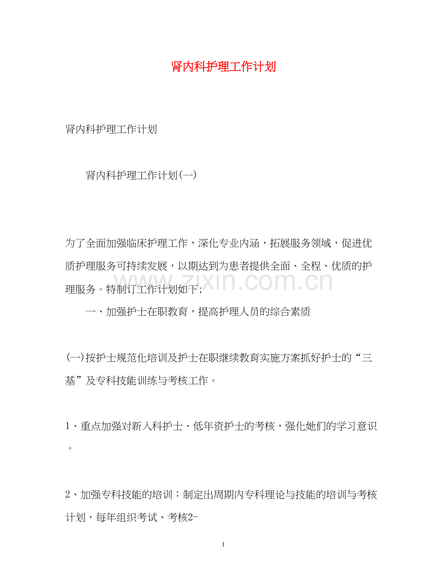肾内科护理工作计划2).docx_第1页