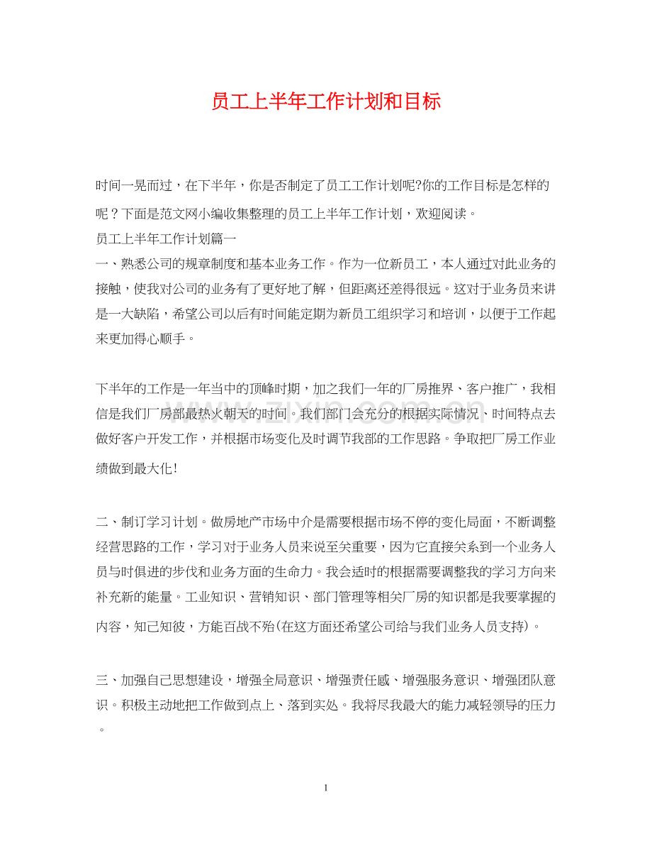 员工上半年工作计划和目标.docx_第1页