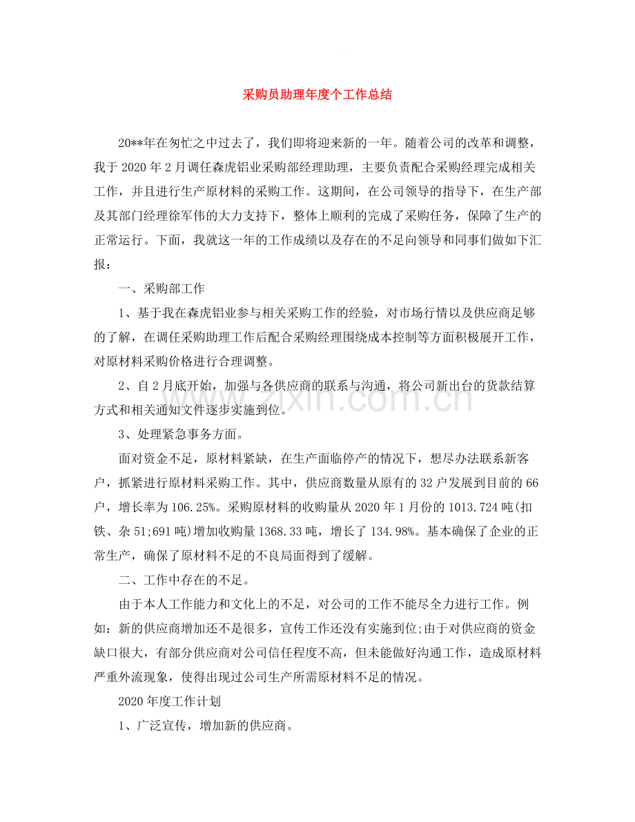 采购员助理年度个工作总结.docx_第1页