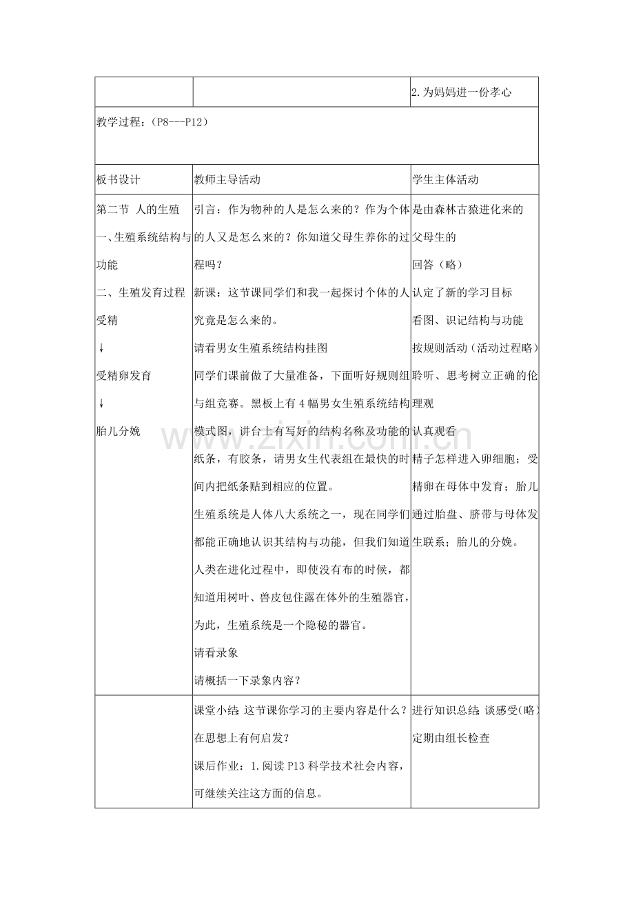 七年级生物下册 第四单元 第一章 第二节 人的生殖教学设计 （新版）新人教版-（新版）新人教版初中七年级下册生物教案.doc_第2页