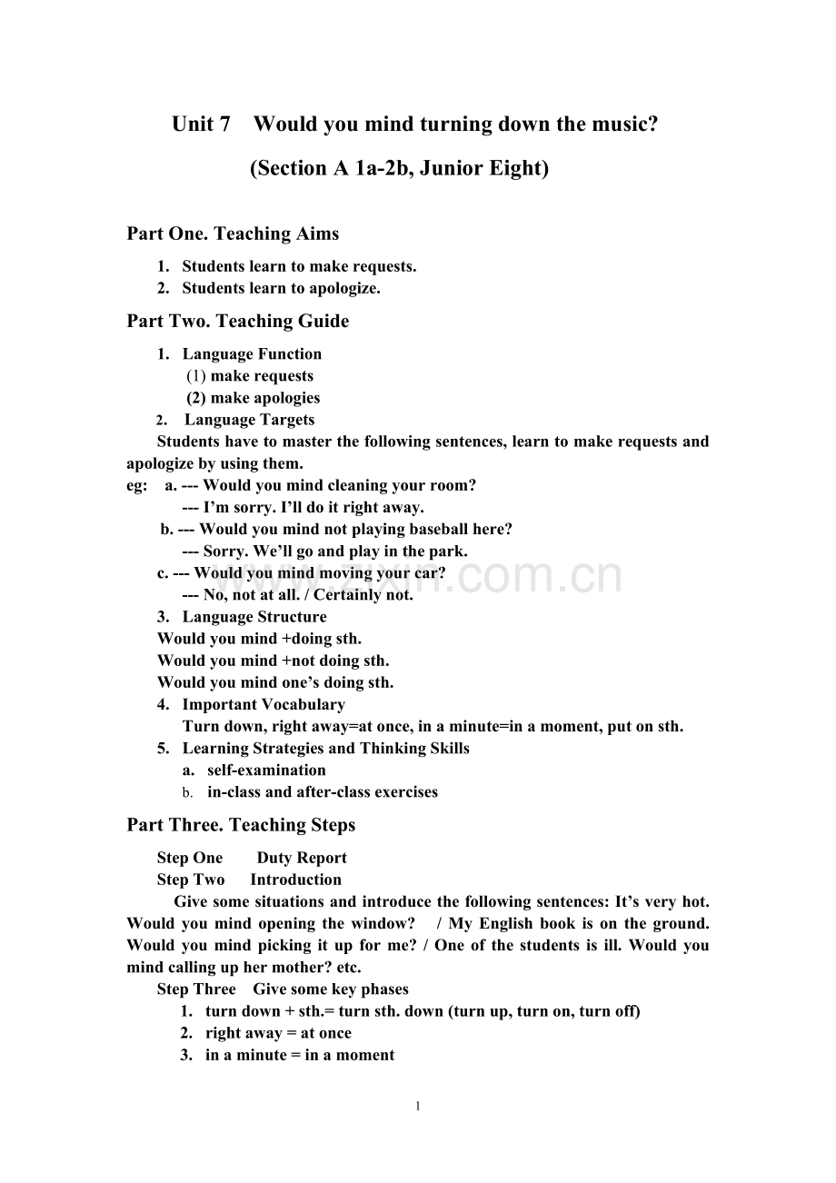 教学设计：Would-you-mind-turning-down-the-music.doc_第1页