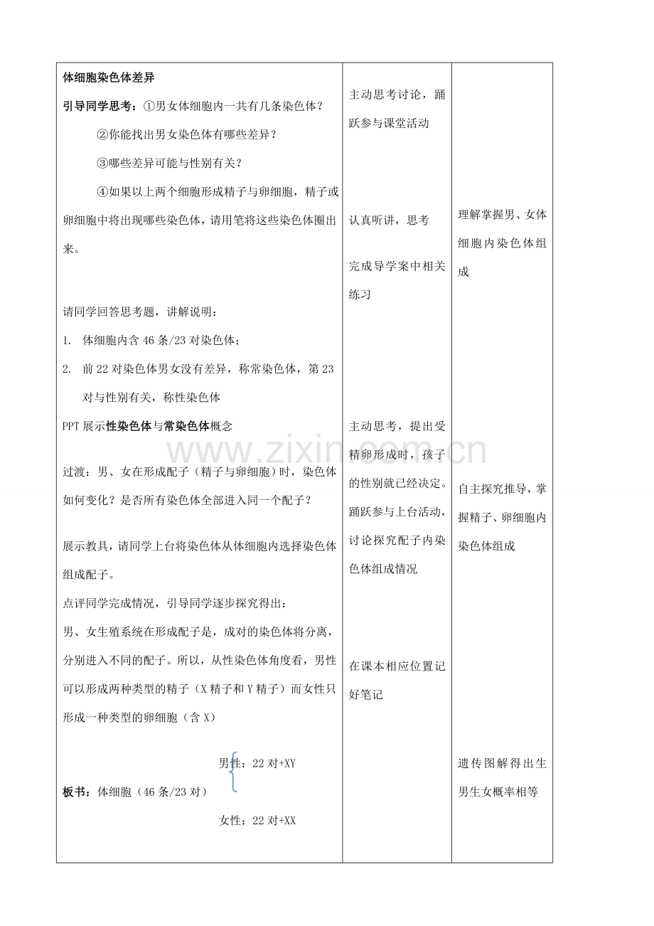 八年级生物上册 第20章 第4节 性别和性别决定教学设计 北师大版-北师大版初中八年级上册生物教案.doc_第2页