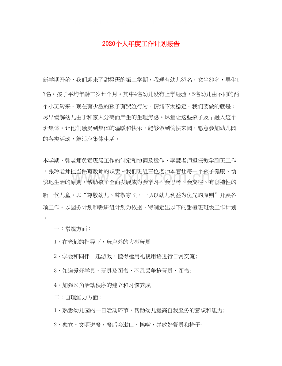 个人年度工作计划报告.docx_第1页