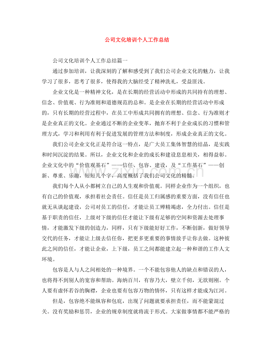 公司文化培训个人工作总结2.docx_第1页