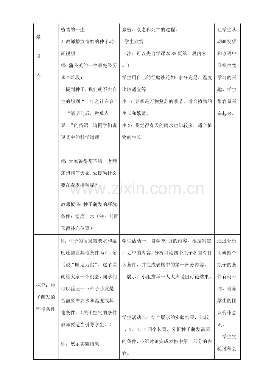 七年级生物上册 第三单元 第二章 第一节 种子的萌发教案设计 （新版）新人教版-（新版）新人教版初中七年级上册生物教案.doc_第2页