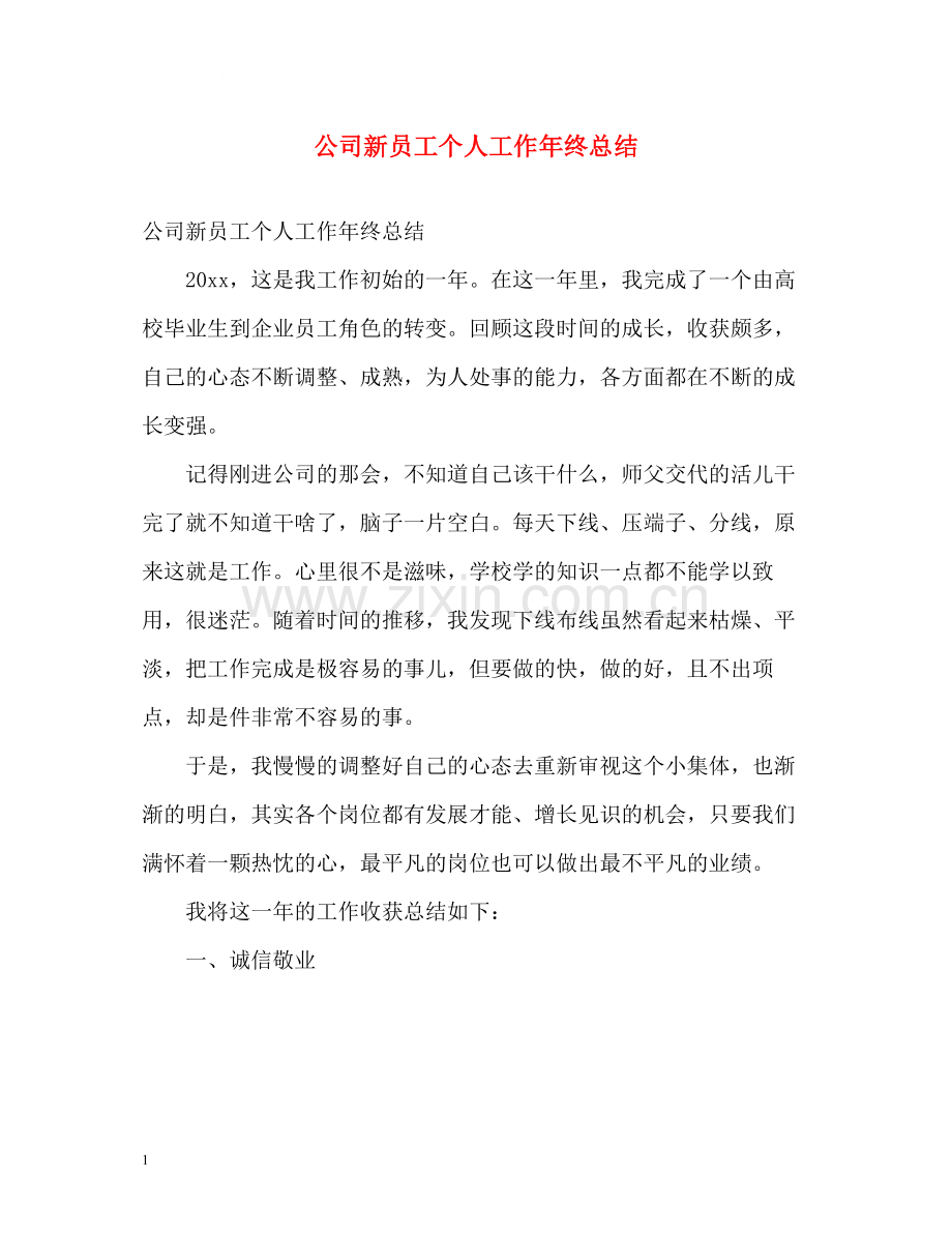 公司新员工个人工作年终总结.docx_第1页