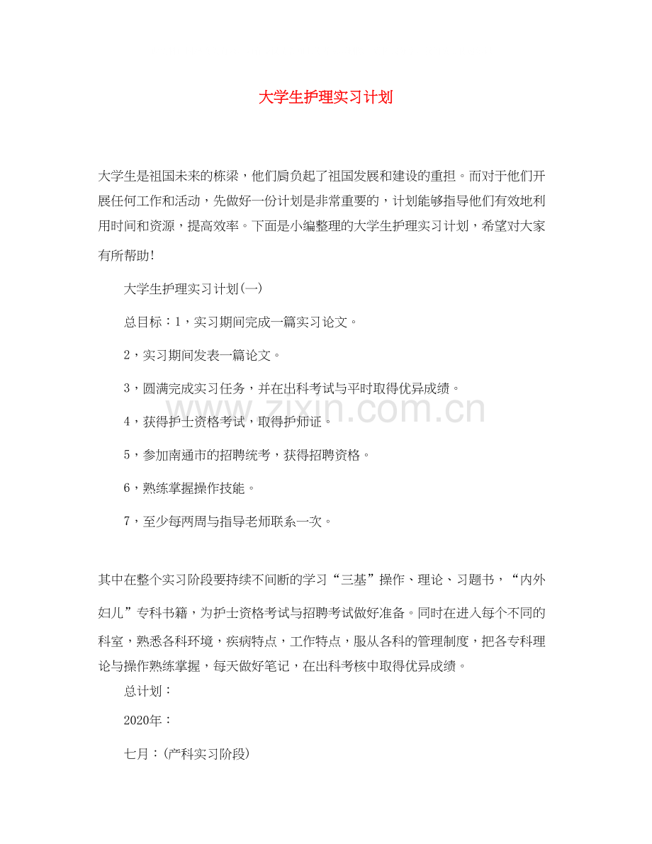 大学生护理实习计划.docx_第1页