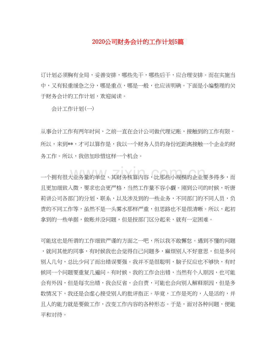 公司财务会计的工作计划5篇.docx_第1页