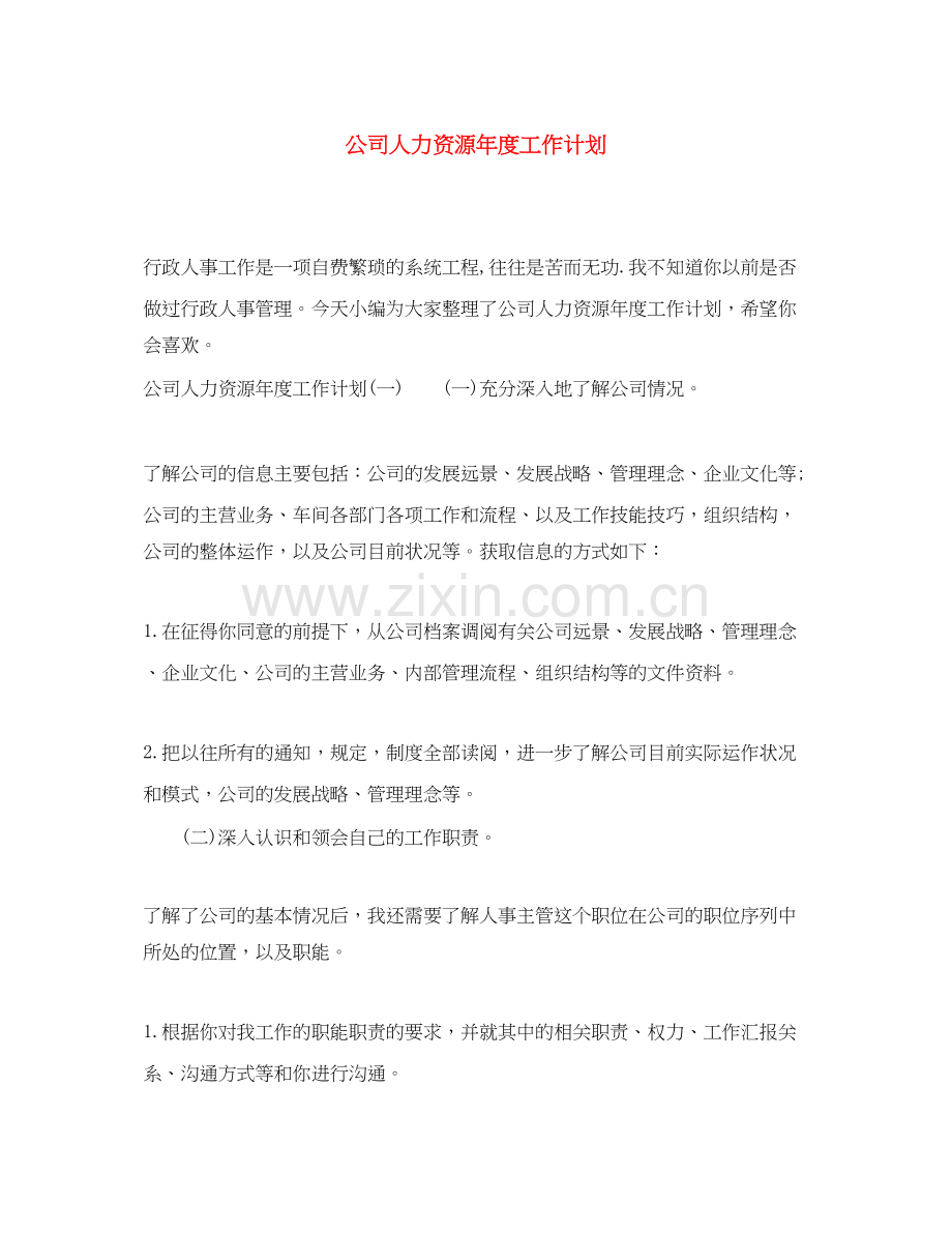 公司人力资源年度工作计划.docx_第1页