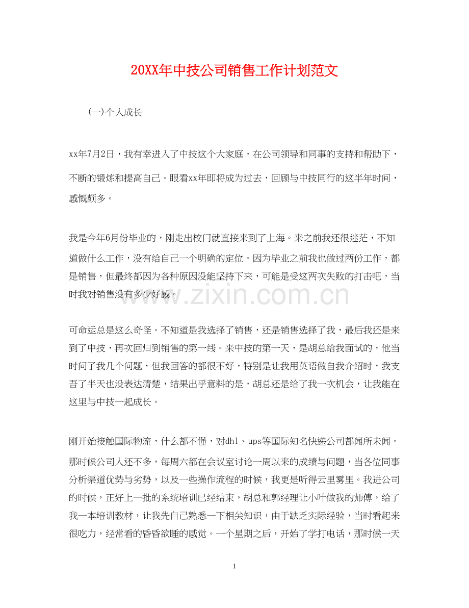 中技公司销售工作计划范文.docx_第1页