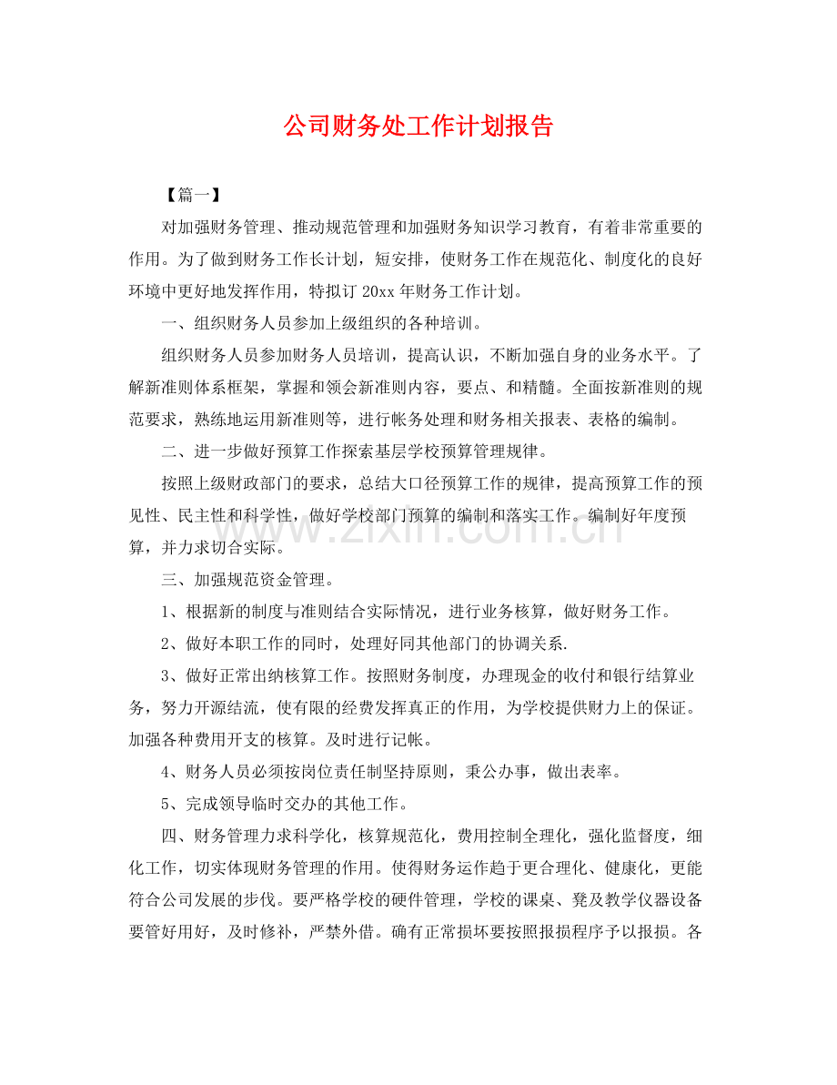 公司财务处工作计划报告 .docx_第1页