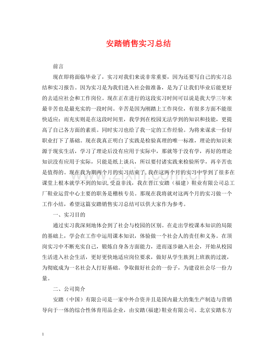 安踏销售实习总结.docx_第1页