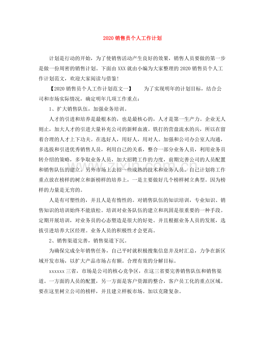 销售员个人工作计划 .docx_第1页