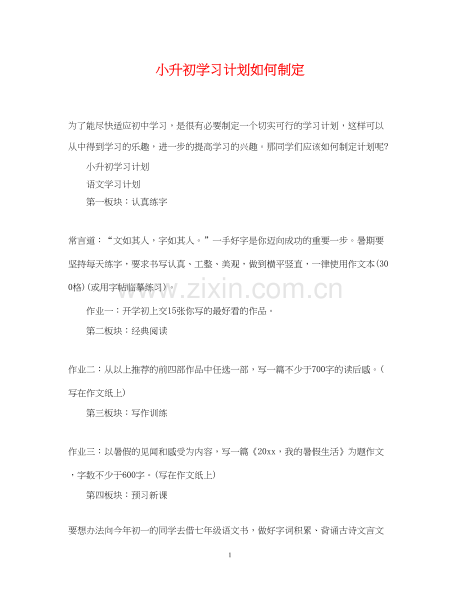小升初学习计划如何制定.docx_第1页