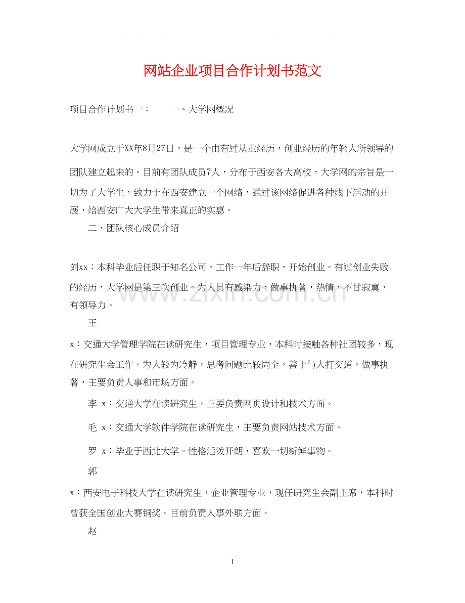 网站企业项目合作计划书范文.docx_第1页