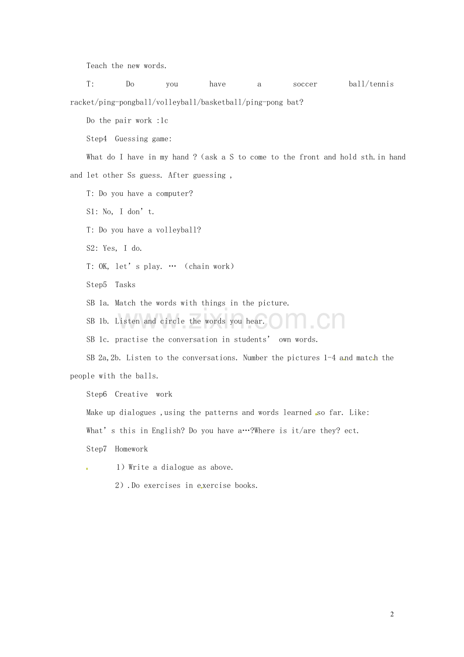 七年级英语上册-Unit-5-Do-you-have-a-soccer-ball(第一课时)教案-人教新目标版.doc_第2页