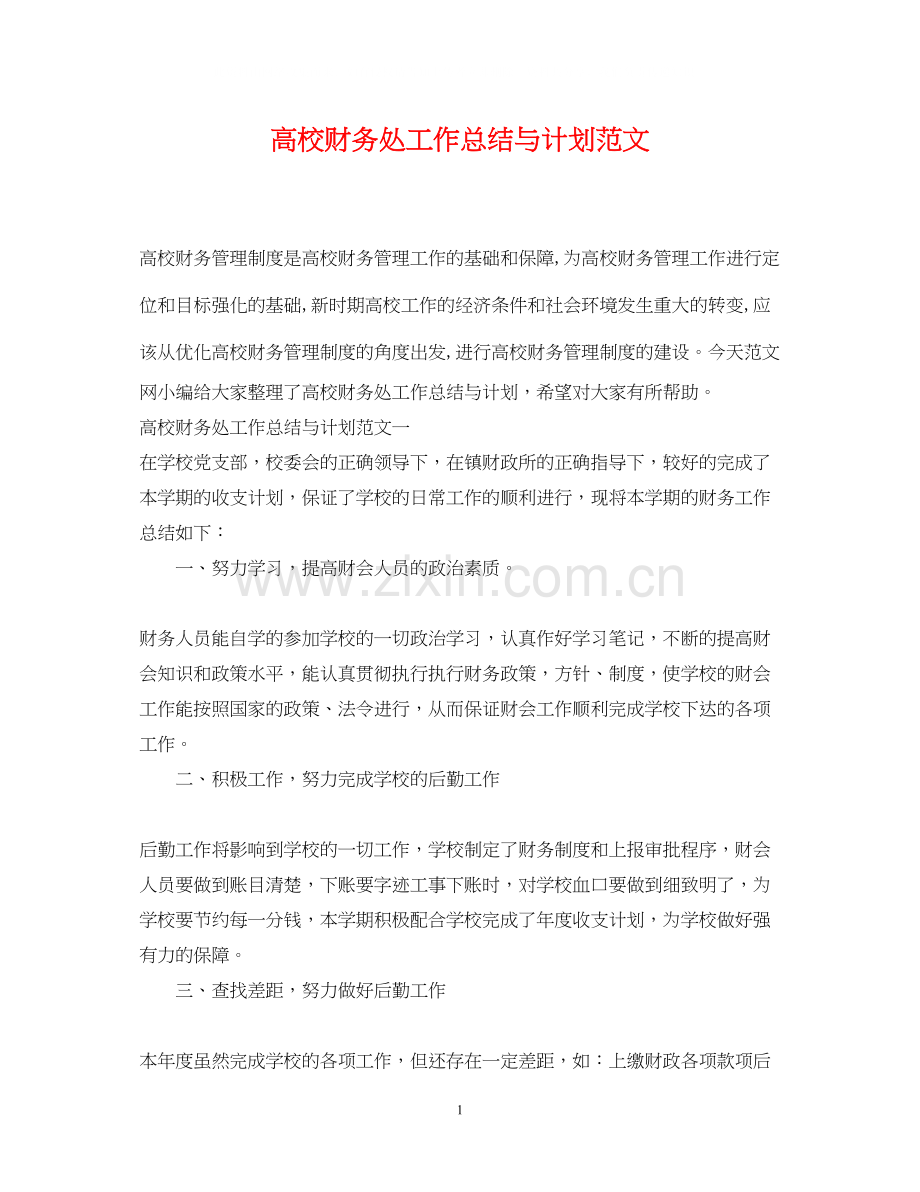 高校财务处工作总结与计划范文.docx_第1页