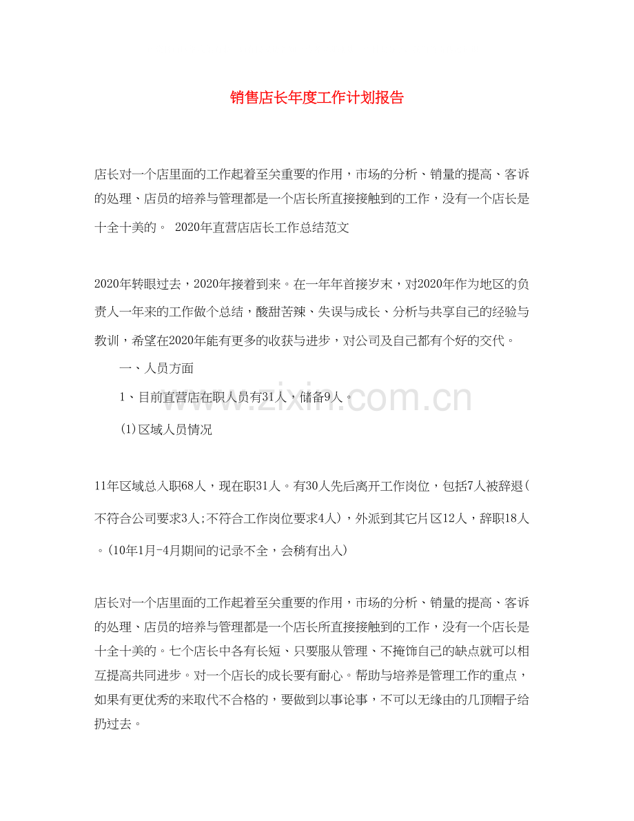 销售店长年度工作计划报告.docx_第1页