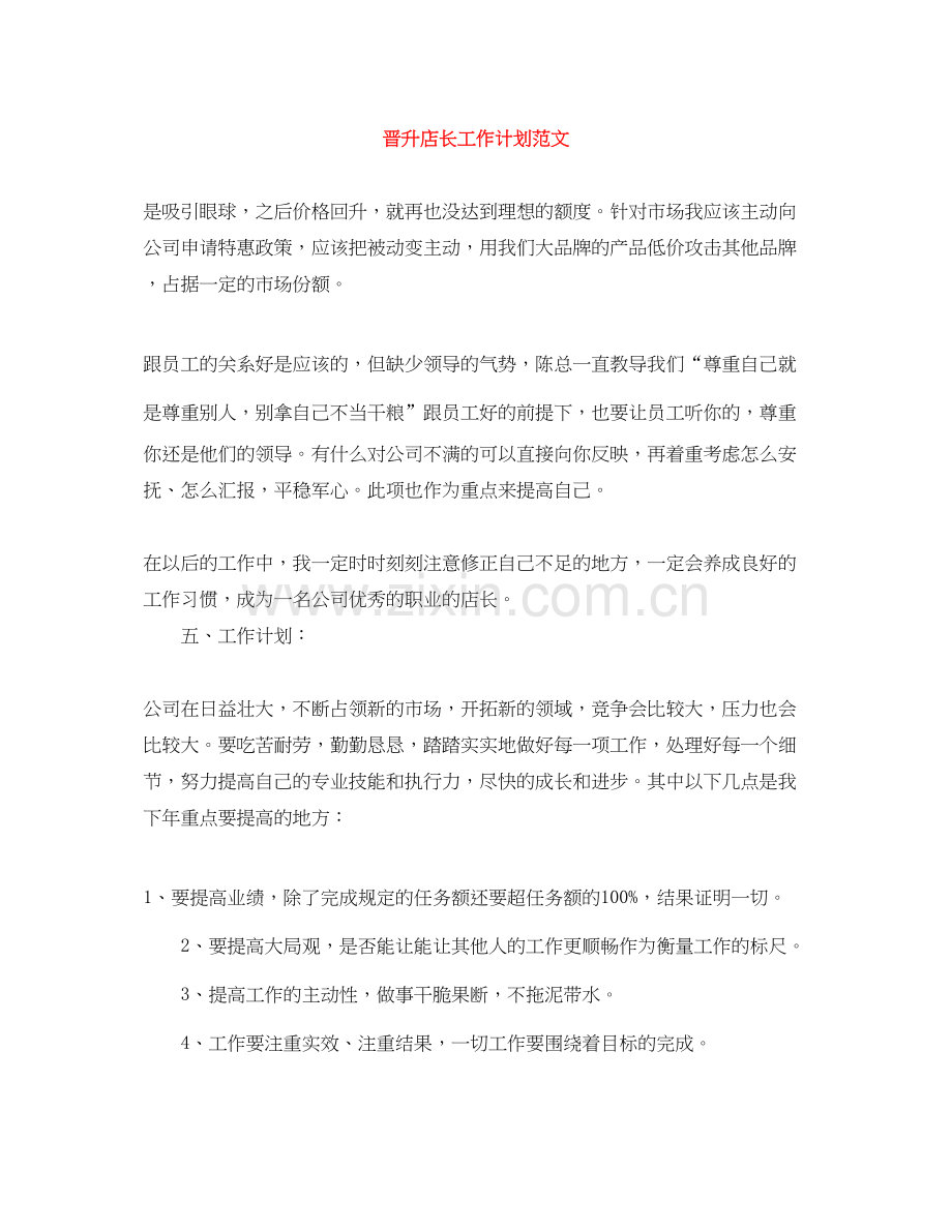 晋升店长工作计划范文.docx_第1页