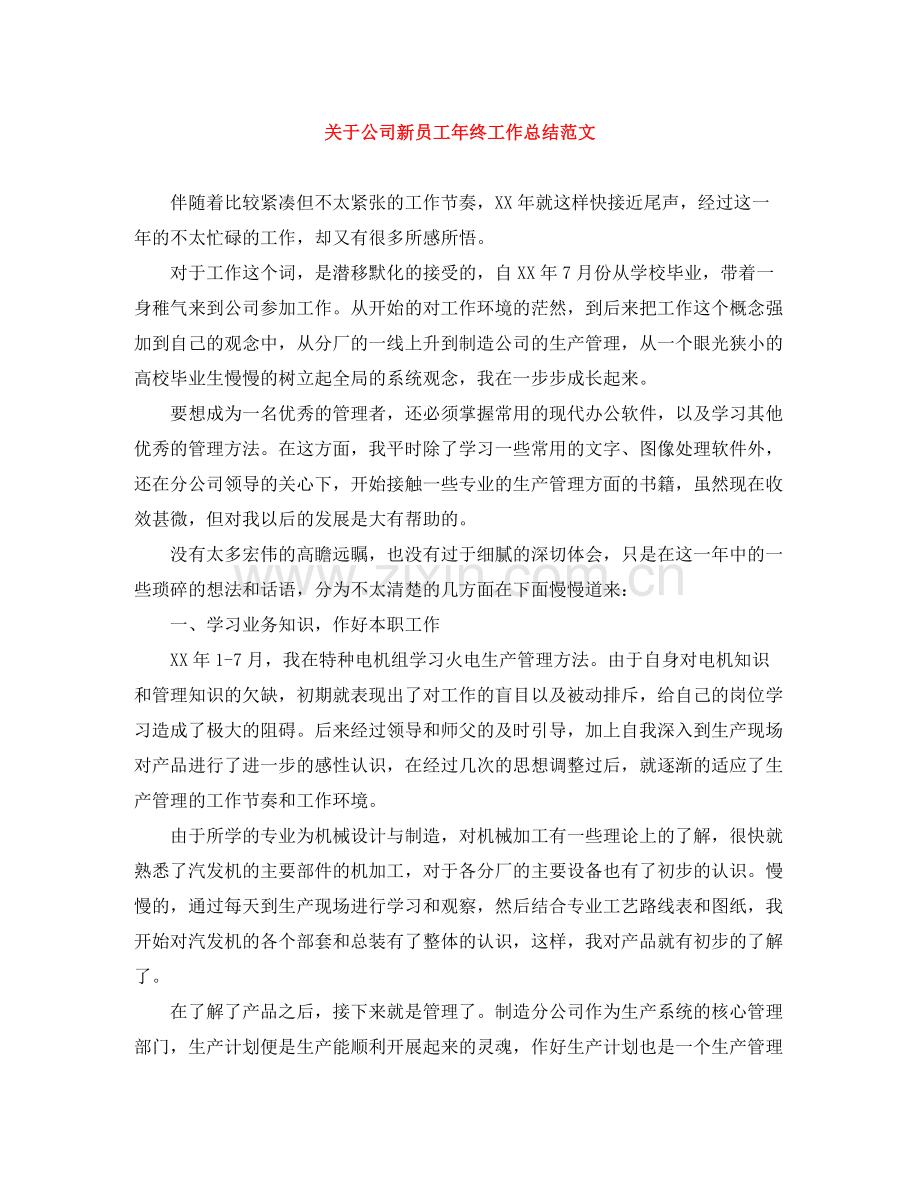关于公司新员工年终工作总结范文.docx_第1页