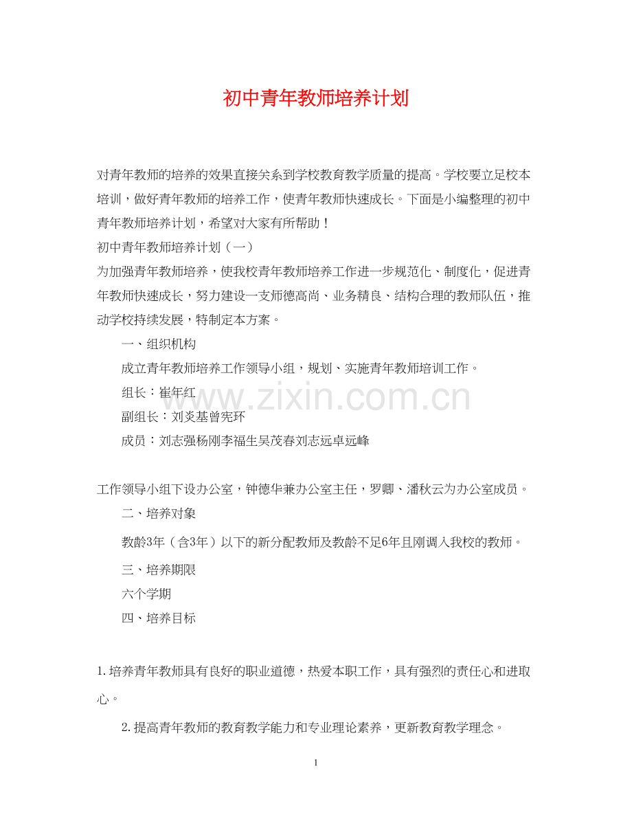初中青年教师培养计划.docx_第1页