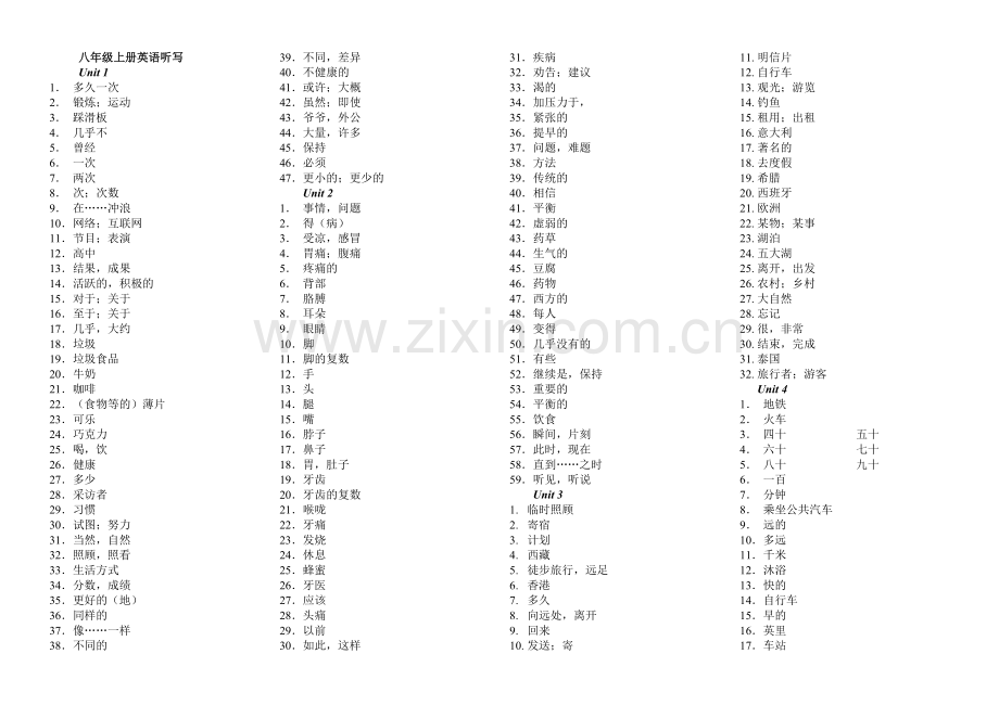(新目标)八年级上册英语听写.doc_第1页