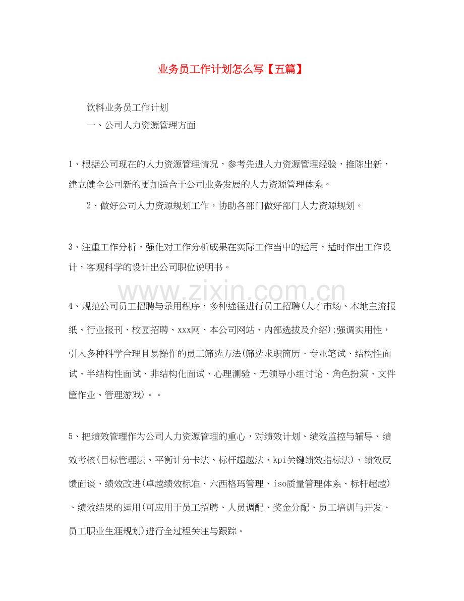 业务员工作计划怎么写【五篇】.docx_第1页