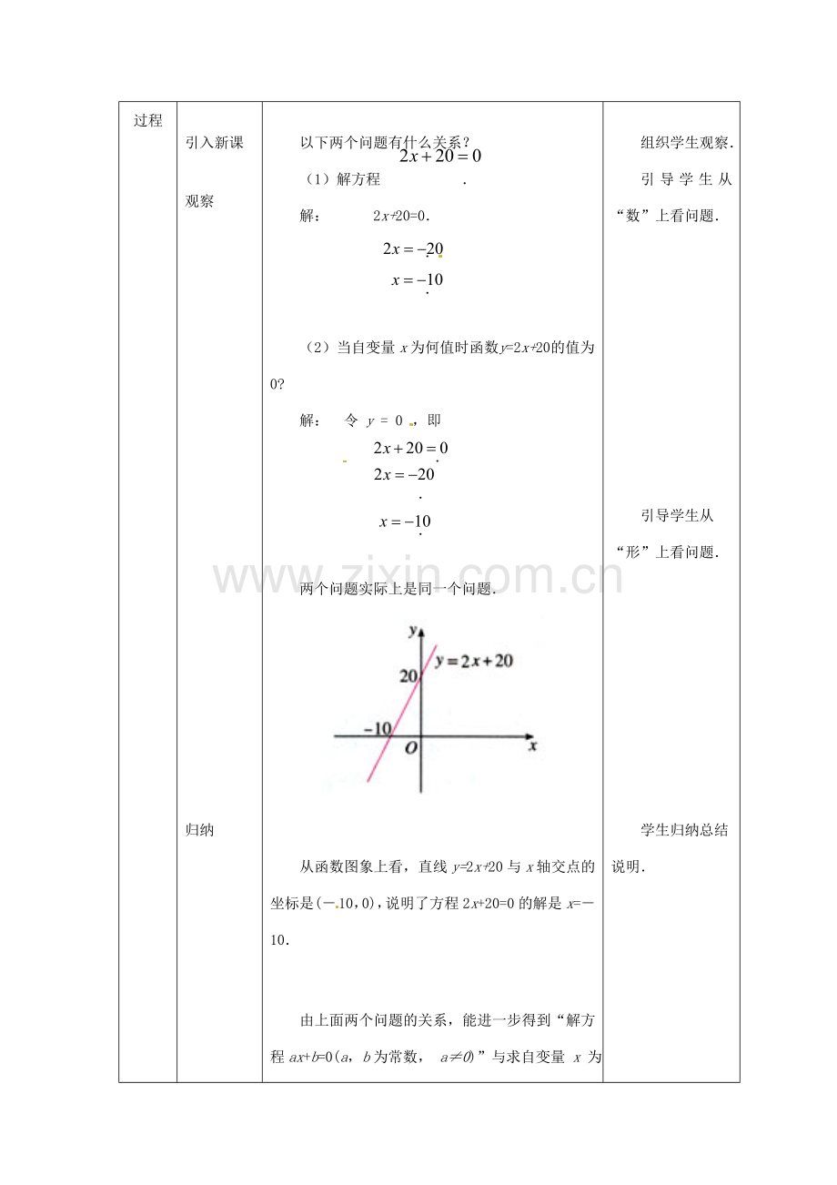 新疆石河子第十八中学八年级数学《一次函数与 一元一次方程》教案.doc_第2页