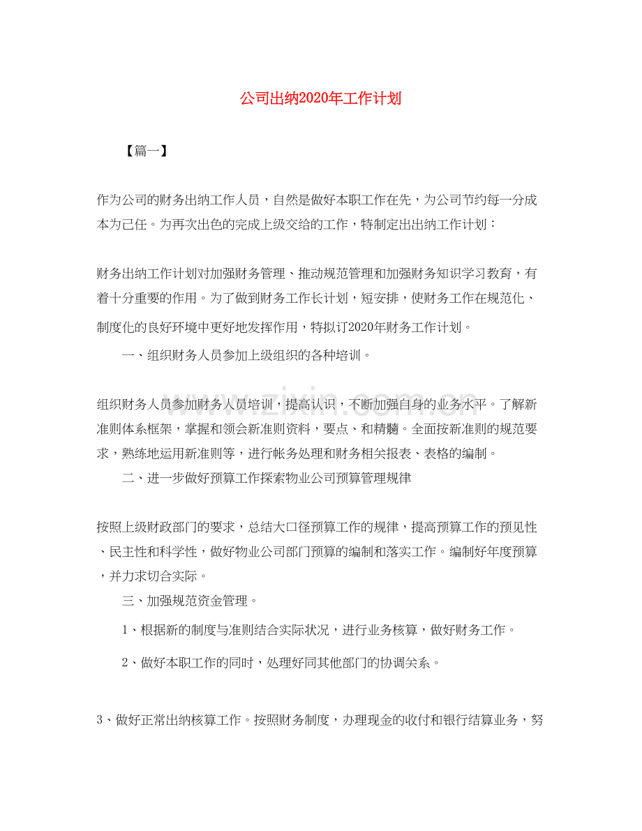 公司出纳年工作计划.docx_第1页