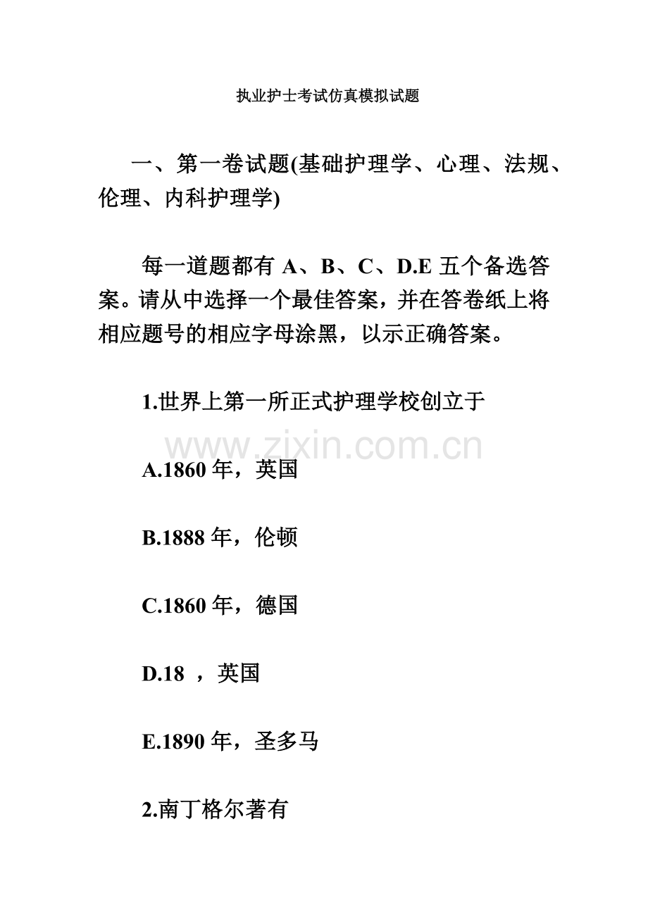 执业护士考试仿真模拟试题.doc_第2页