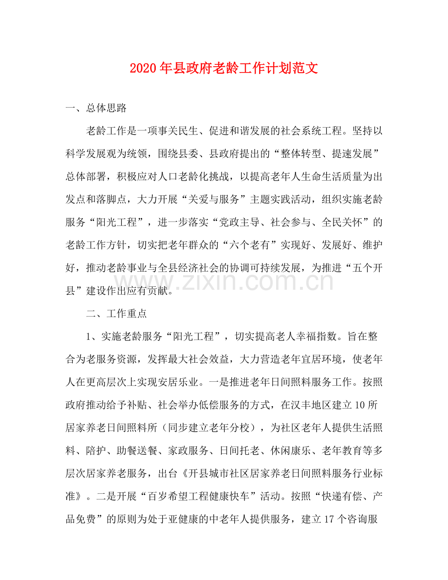 2020年县政府老龄工作计划范文.docx_第1页
