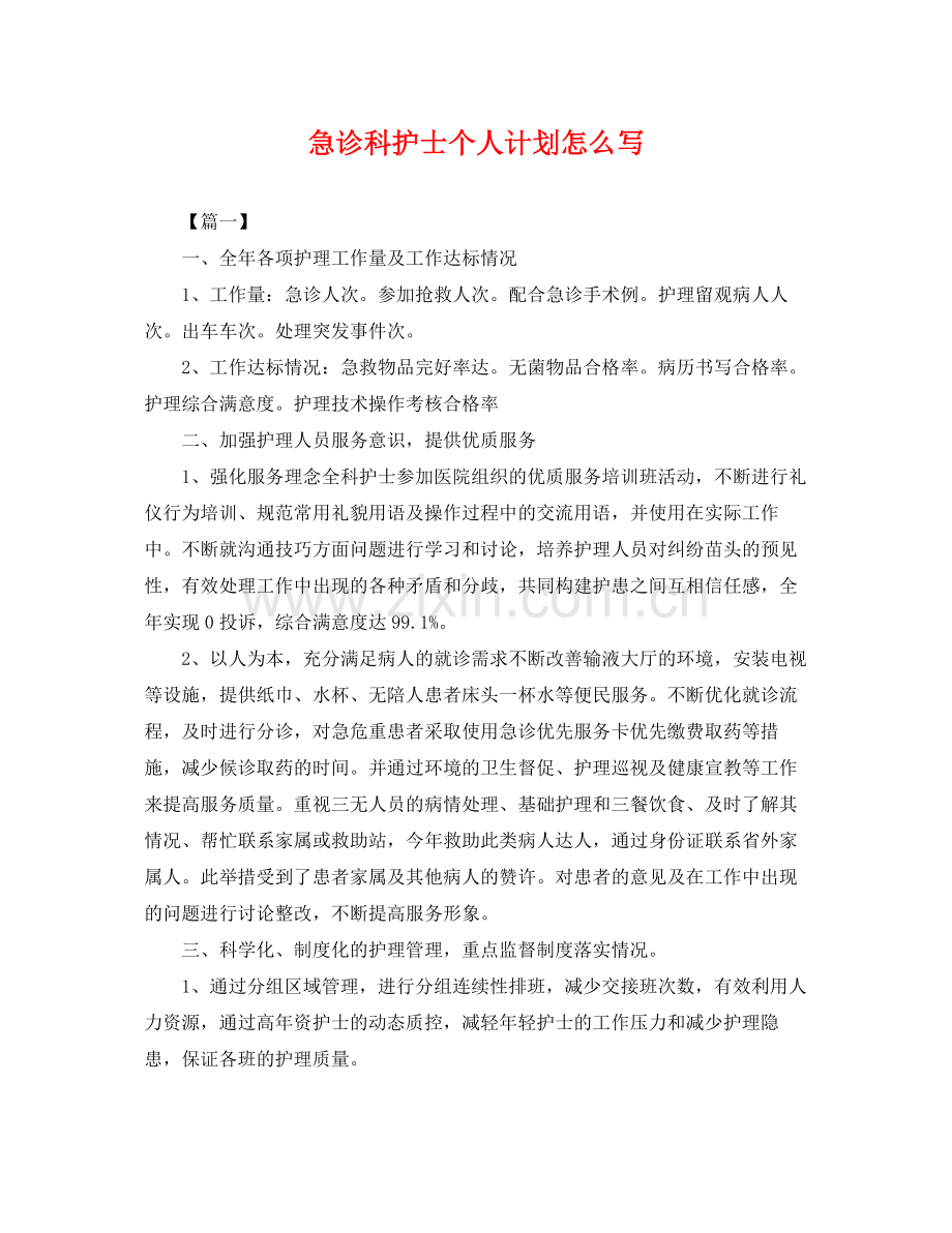 急诊科护士个人计划怎么写 .docx_第1页