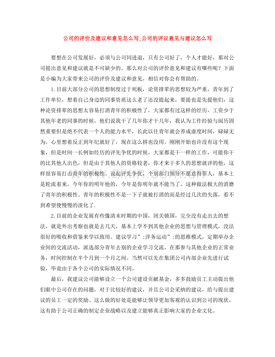 公司的评价及建议和意见怎么写_公司的评议意见与建议怎么写.docx_第1页