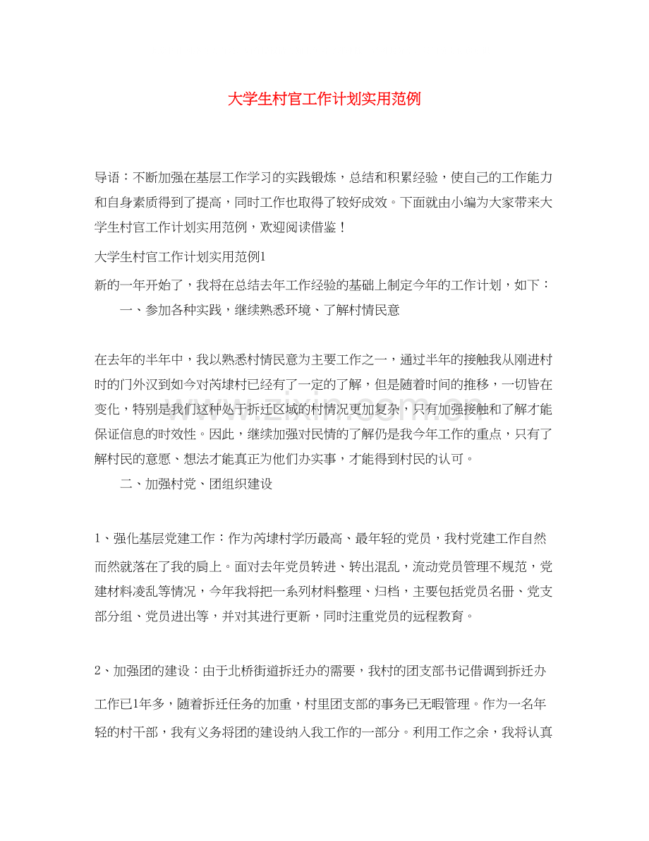 大学生村官工作计划实用范例.docx_第1页