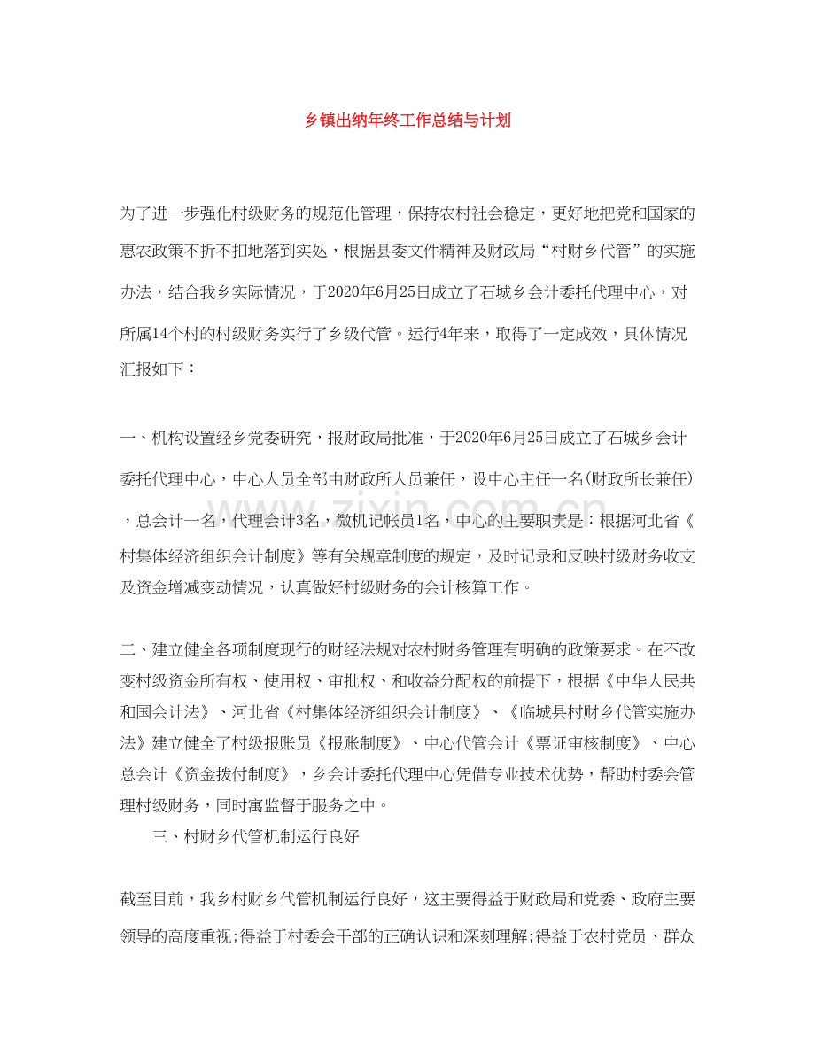 乡镇出纳年终工作总结与计划.docx_第1页