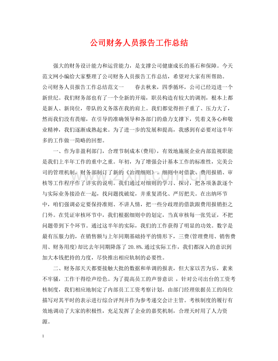 公司财务人员报告工作总结.docx_第1页