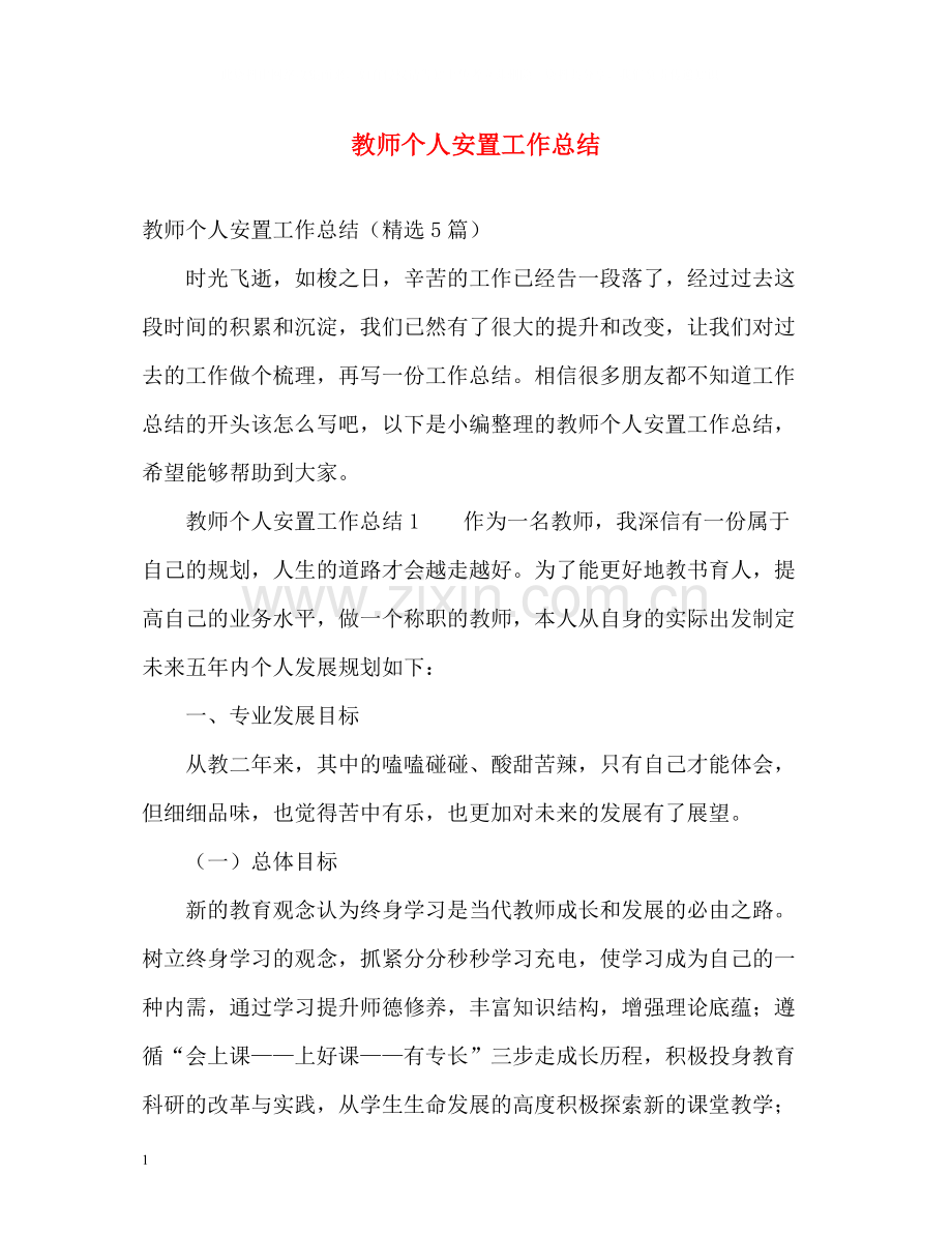教师个人安置工作总结.docx_第1页