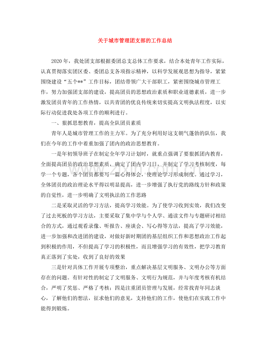 关于城市管理团支部的工作总结.docx_第1页