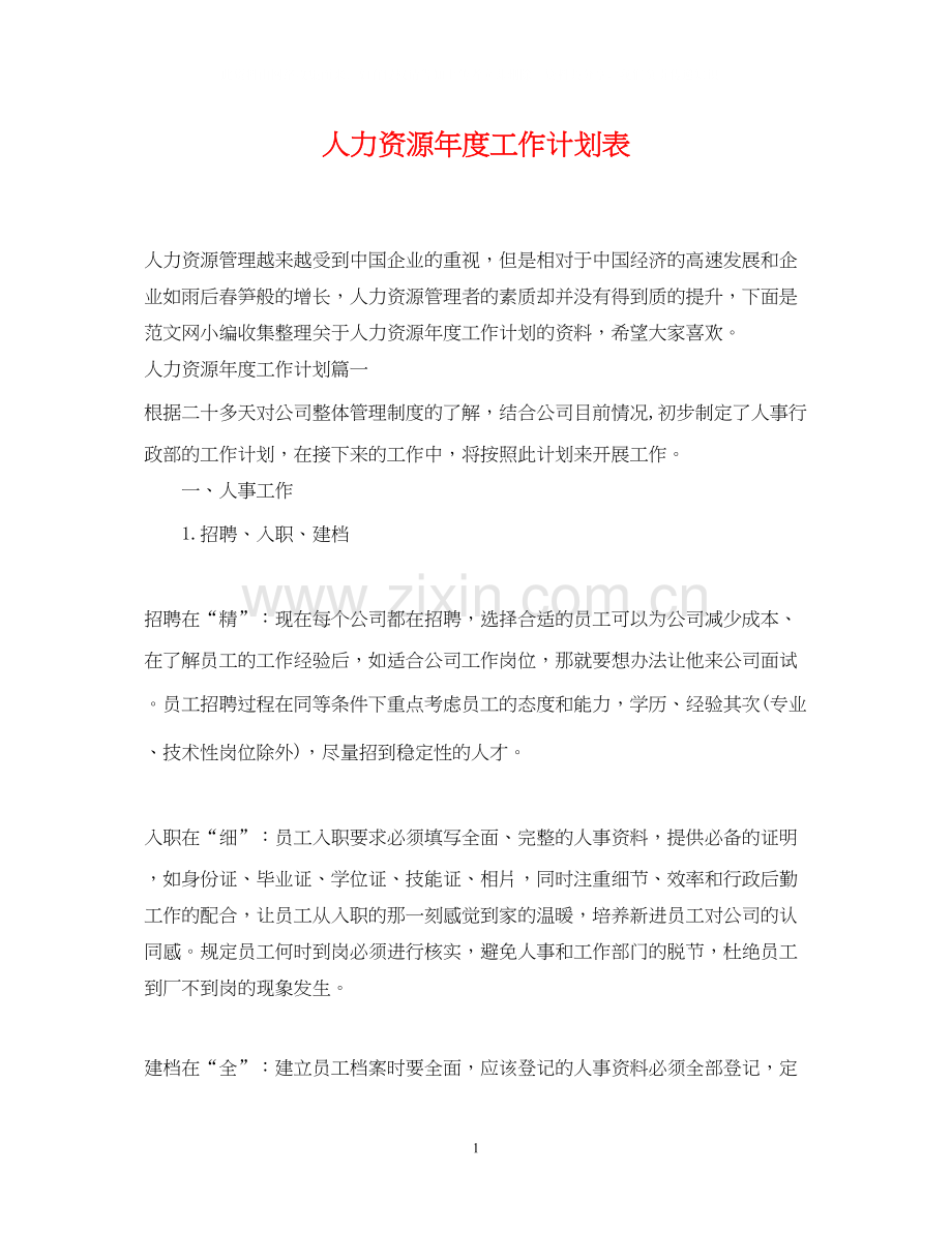 人力资源年度工作计划表.docx_第1页