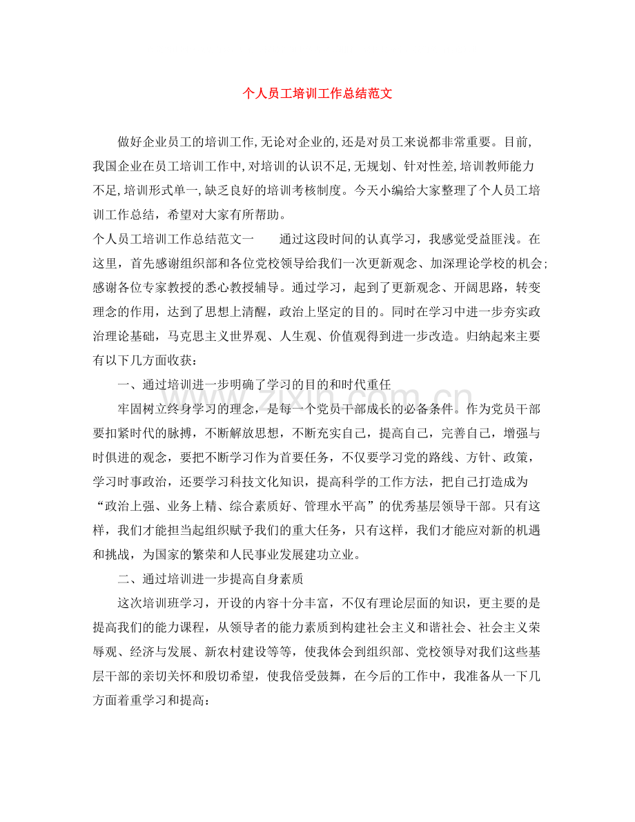 个人员工培训工作总结范文.docx_第1页
