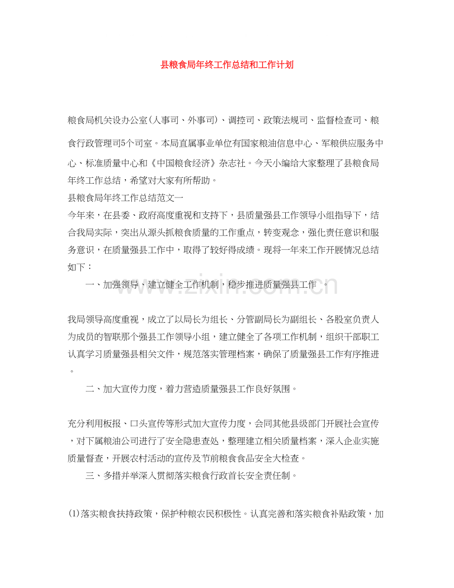 县粮食局年终工作总结和工作计划.docx_第1页