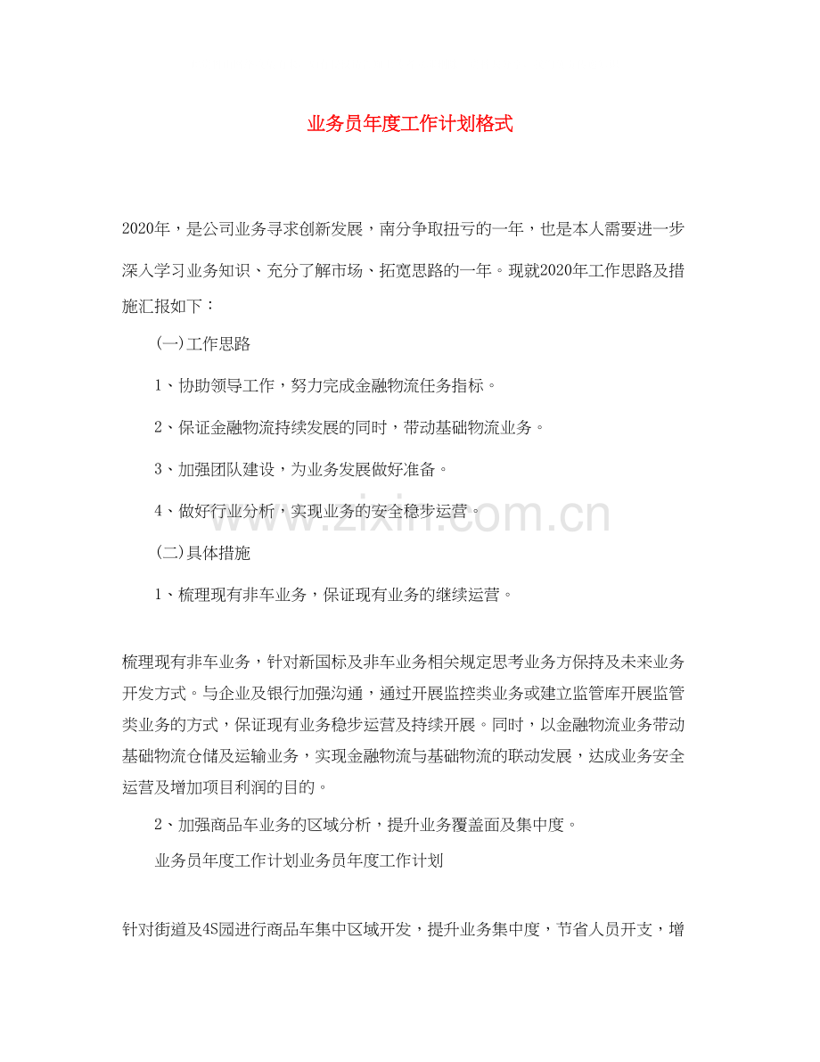 业务员年度工作计划格式.docx_第1页