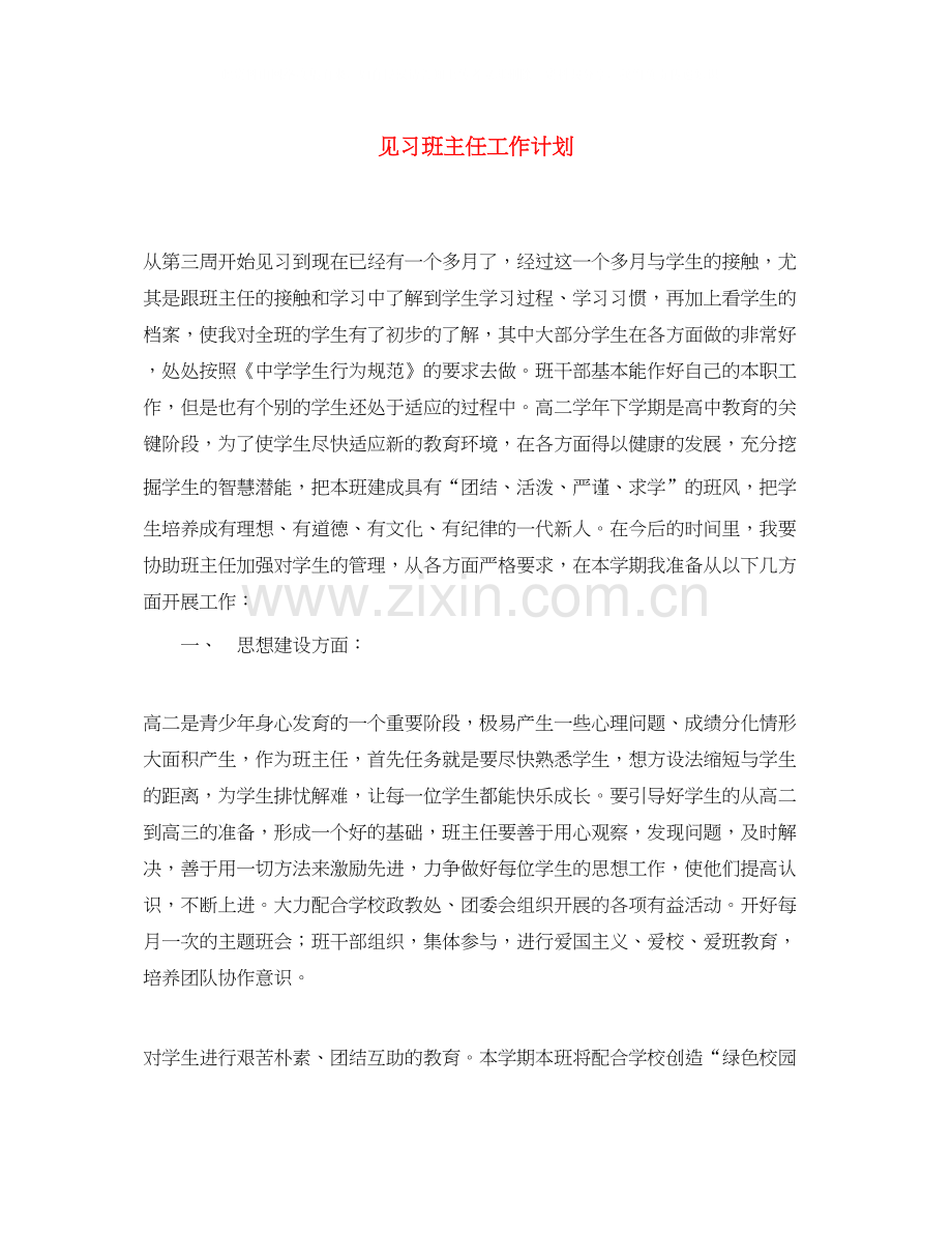 见习班主任工作计划.docx_第1页