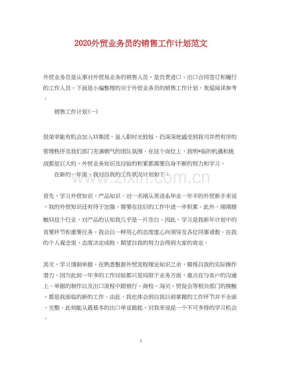 外贸业务员的销售工作计划范文.docx_第1页