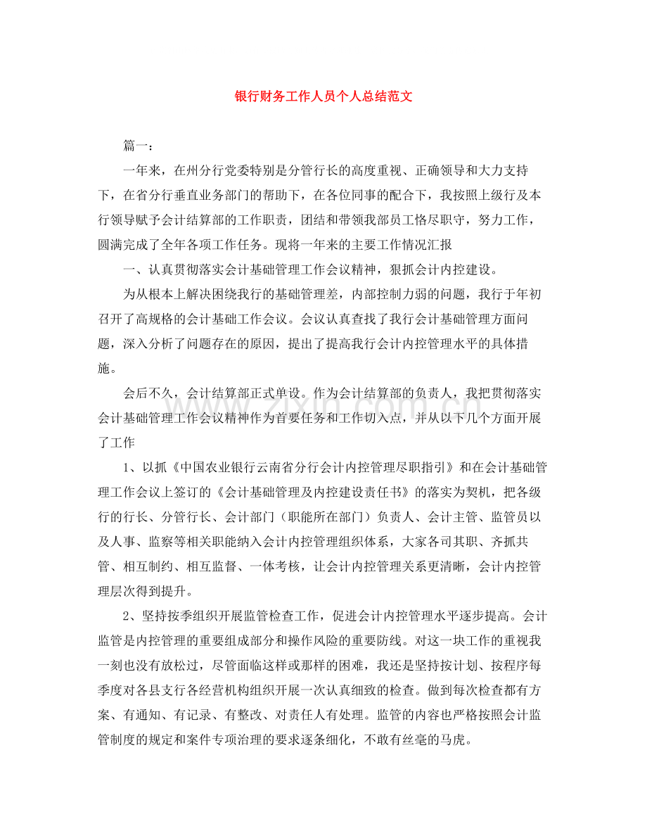 银行财务工作人员个人总结范文.docx_第1页