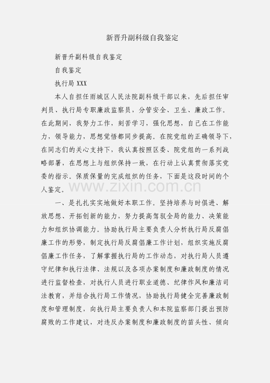 新晋升副科级自我鉴定.docx_第1页